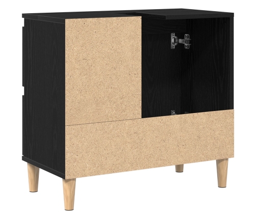 Gabinete de fregadero Madera de roble negra 65x33x60 cm Madera elaborada