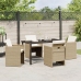 Conjunto de comedor de jardín  de 5 piezas con cojines de poliratán beige