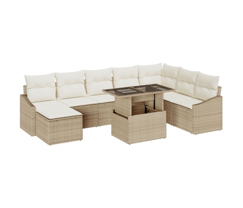Conjunto de Sofás de Jardín de 9 Piezas con Cojines Beige de Poliratán
