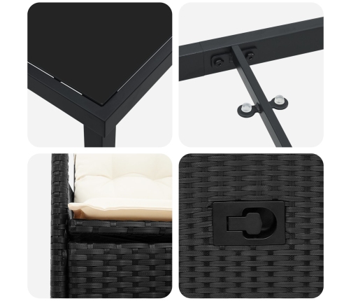 Set de Comedor de Jardín  de 7 Piezas con Cojines en Poliratán Negro
