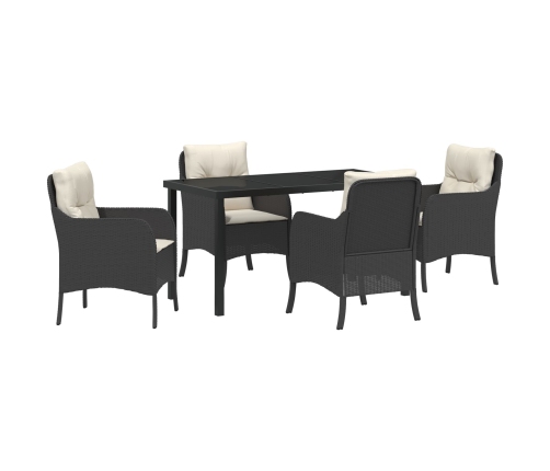 Set de Comedor de Jardín de 5 Piezas  con Cojines Negros de Poliratán
