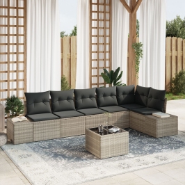 Conjunto de Sofá de Jardín  de 7 Piezas con Cojines Gris Ratán