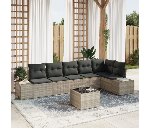 Conjunto de Sofá de Jardín  de 7 Piezas con Cojines Gris Ratán