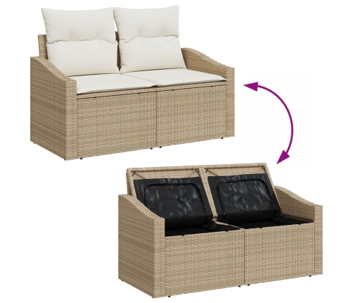 Conjunto de 6 Piezas de Sofá de Jardín con Cojines Beige Poliratán Acacia
