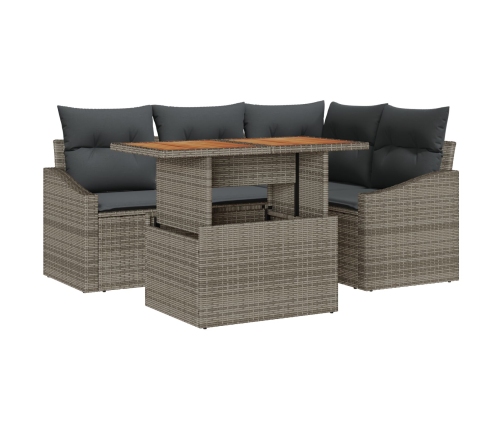 Conjunto de Comedor de Jardín de 5 Piezas con Cojines Ratán Poliéster Gris Acacia
