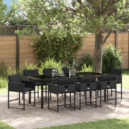 Conjunto de Comedor de Jardín de 9 Piezas con Cojines de Rattan Polímero Negro