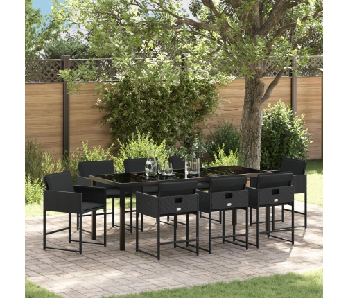 Conjunto de Comedor de Jardín de 9 Piezas con Cojines de Rattan Polímero Negro