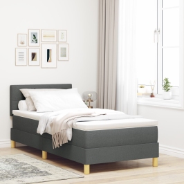 Cama con Box Spring  y colchón gris oscuro 100x200 cm Tela