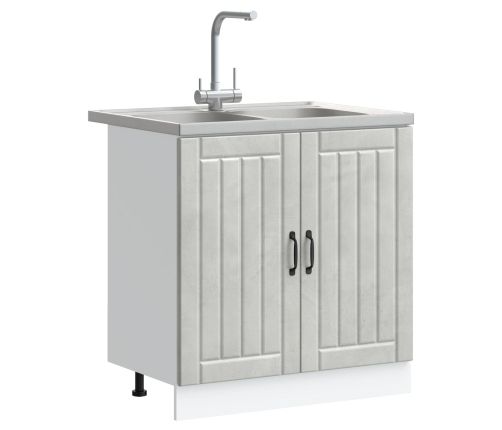 Gabinete de cocina  ""Lucca"" con dos fregaderos en gris concreto y madera