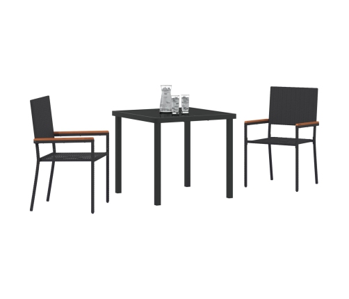 Conjunto de Comedor de Jardín de 3 Piezas Negro de Poliratán