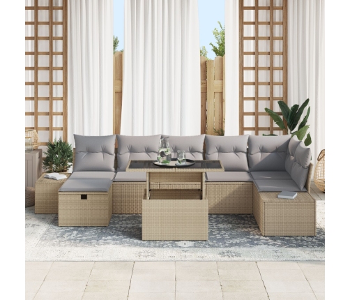 Conjunto de Sofá de Jardín de 8 Piezas con Cojines Beige Ratán