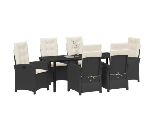 Set de Comedor de Jardín de 7 Piezas con Cojines Rattan Negro
