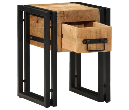 Mesa Auxiliar  con Cajón Negra 30x30x40 cm de Madera Maciza de Mango