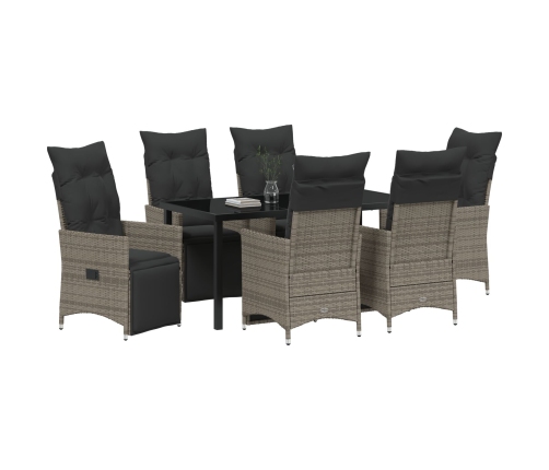 Set de Comedor de Jardín de 7 Piezas con Cojines Gris Polirratán