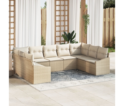 Conjunto de Sofás de Jardín de 9 Piezas con Cojines Beige Poliratán