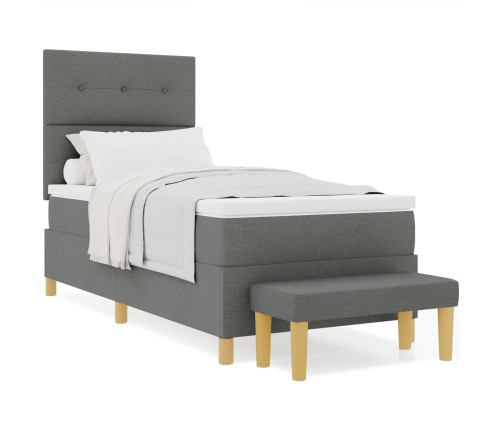 Cama con Sommier y Banco Gris Oscuro 100x200 cm Tela