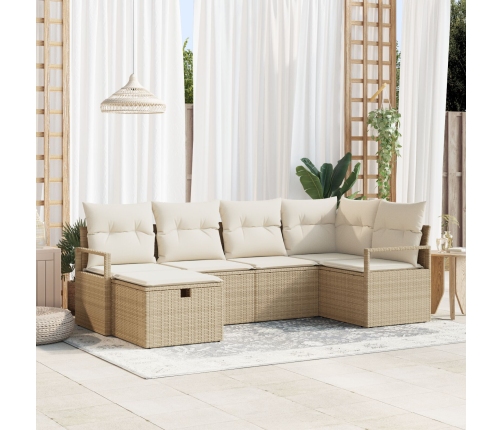 Juego de Sofás de Jardín de 6 Piezas con Cojines Beige Ratán,  Sofá de Jardín de 2 Plazas con Almacenamiento y Cojines Beige Ratán
