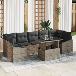 Conjunto de Sofás de Jardín de 8 Piezas con Cojines Gris Ratán Sintético