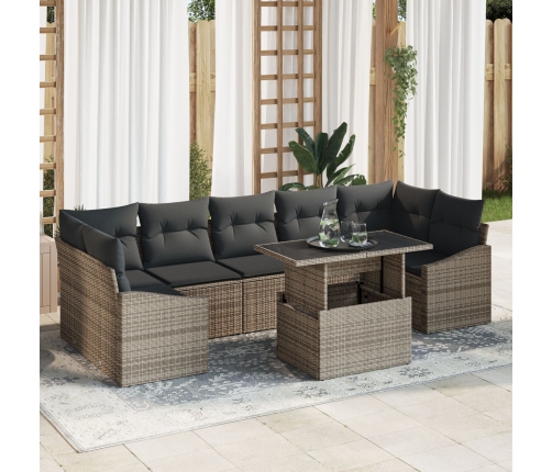 Conjunto de Sofás de Jardín de 8 Piezas con Cojines Gris Ratán Sintético