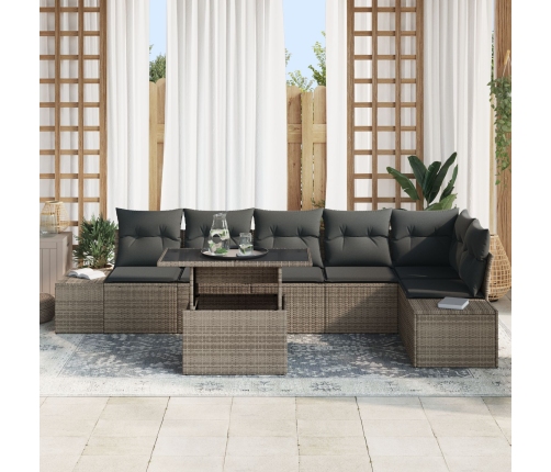 Set de Sofás de Jardín de 7 Piezas con Cojines Gris Ratán