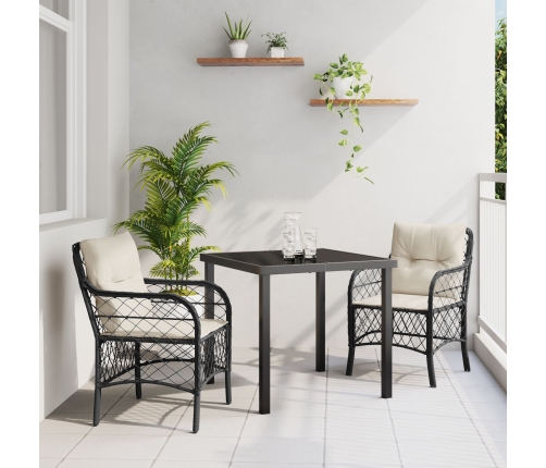 Juego de Comedor de Jardín  de 3 Piezas con Cojines Negro Poliratán