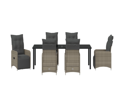 Conjunto de comedor de jardín de 7 piezas con cojines beige de poliratán.