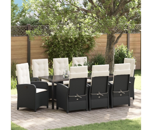 Set de Comedor de Jardín  de 9 Piezas con Cojines Poliratán Negro