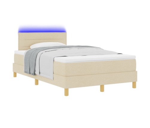 Cama con somier  con colchón y LED crema 120x200 cm tela