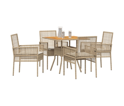 Conjunto de Comedor de Jardín  de 5 Piezas con Cojines Beige Polirratán