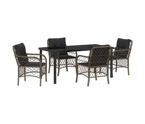 Conjunto de Comedor de Jardín de 5 Piezas con Cojines Gris Poliratán
