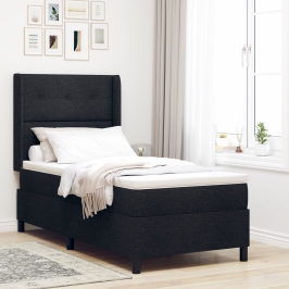Cama Box Spring  con Colchón y LED Negro 90x200 cm Tela