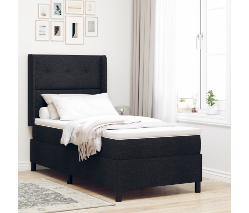Cama Box Spring  con Colchón y LED Negro 90x200 cm Tela