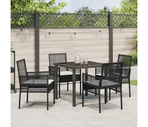 Juego de Comedor de Jardín de 5 Piezas con Cojines de Ratán Negro
