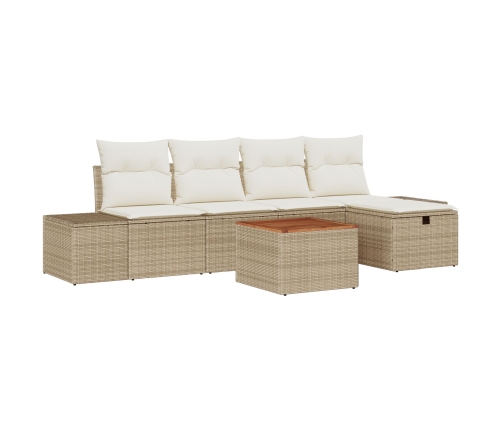 Conjunto de Sofá de Jardín  6 Piezas Beige Ratán, Poliéster, Acero