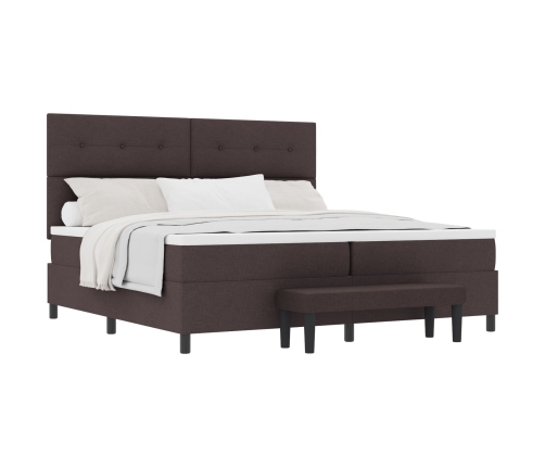 Cama con Box Spring  con Colchón y Banco Marrón Oscuro 200x200 cm Tela