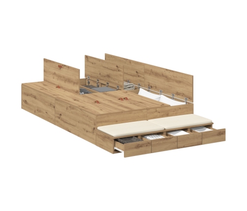 Marco de Cama con Almacenamiento  Roble Artesanal Madera Elaborada