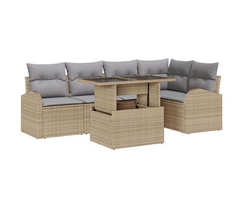 conjunto de sofá de jardín de 6 piezas con cojines beige de ratán sintético