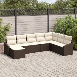 Conjunto de Comedor de Jardín de 8 Piezas con Cojines Marrón Poliratán