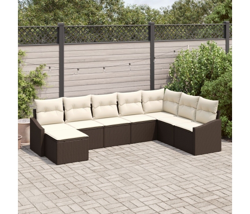 Conjunto de Comedor de Jardín de 8 Piezas con Cojines Marrón Poliratán