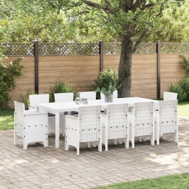 Conjunto de Comedor de Jardín  de 11 Piezas con Cojines Blanco Poliratán