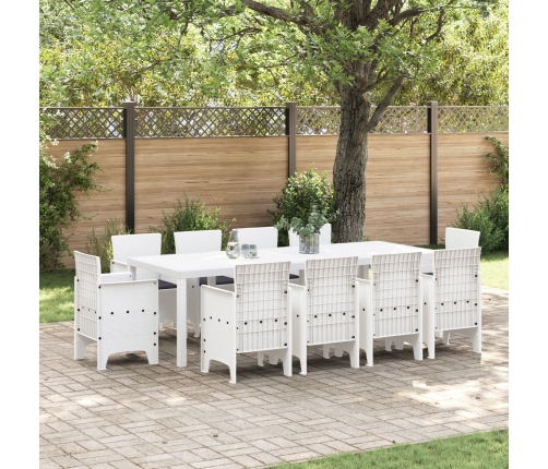 Conjunto de Comedor de Jardín  de 11 Piezas con Cojines Blanco Poliratán
