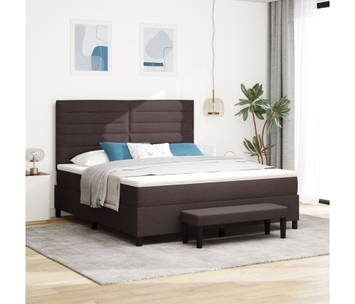 Cama con somier y colchón marrón oscuro 180x200 cm tela