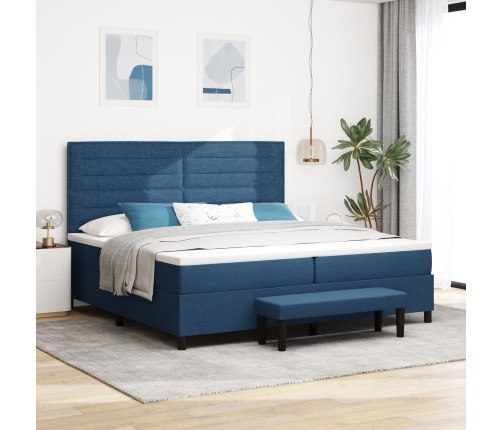 Cama Box Spring con Colchón y Banco Azul 200x200 cm Tela