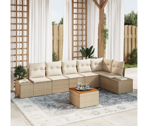 Conjunto de Sofás de Jardín de 7 Piezas con Cojines Beige de Ratán de Polietileno y Acacia