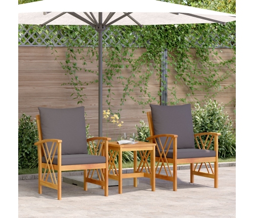 Conjunto de jardín de 3 piezas de  con cojines de madera de acacia sólida
