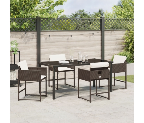 Set de Comedor de Jardín de 5 Piezas con Cojines Marrón Ratán Polímero