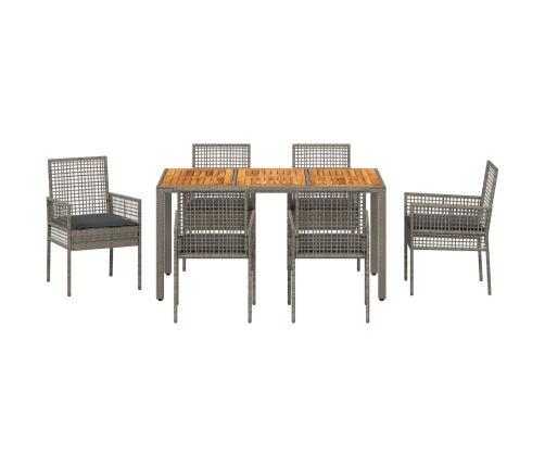 Juego de Comedor de 7 Piezas con Cojines en Gris Poliratán