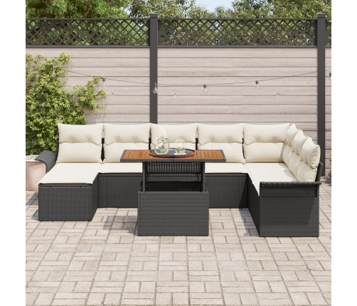 Conjunto de Comedor de Jardín de 9 Piezas con Cojines Negro Poliratán Acacia