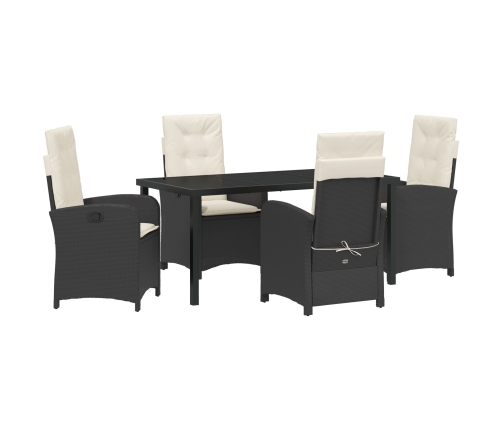Set de Comedor de Jardín de 5 Piezas con Cojines Ratán Poliéster Negro