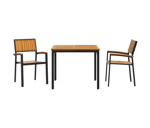 Juego de Comedor de Jardín de 3 Piezas Negro y Madera Metal y Madera